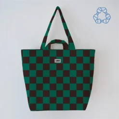 Bolsa de asas de cuadros negro y verde y sostenible de Lori Barcelona