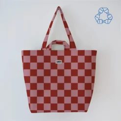 Bolsa de asas de cuadros marron y sostenible de Lori Barcelona