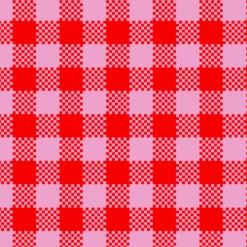 Detalle del estampado de cuadros vichy rojo y rosa de la bolsa de asas Lori Barcelona