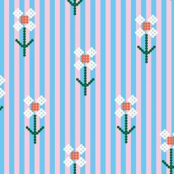 Estampado Stripe & Bloom de Lori Barcelona con flores y rayas, azul