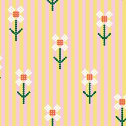 Estampado Stripe & Bloom de Lori Barcelona con flores y rayas, amarillo