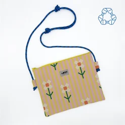 Crossbody estampado Stripe & Bloom de Lori Barcelona con flores y rayas, amarillas y azules