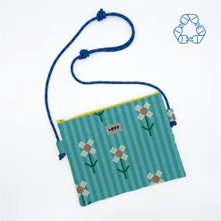 Crossbody estampado Stripe & Bloom de Lori Barcelona con flores y rayas, turquesa